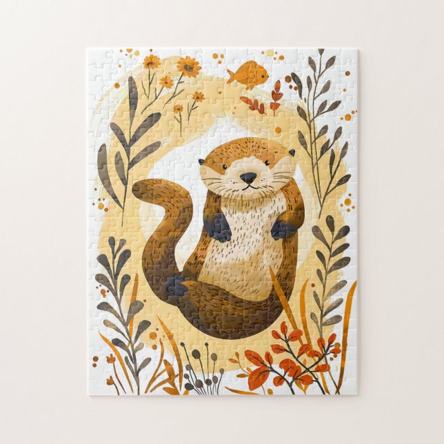 Puzzle dessin animé Sea Otter Flottant dans l'océan (Vertical)