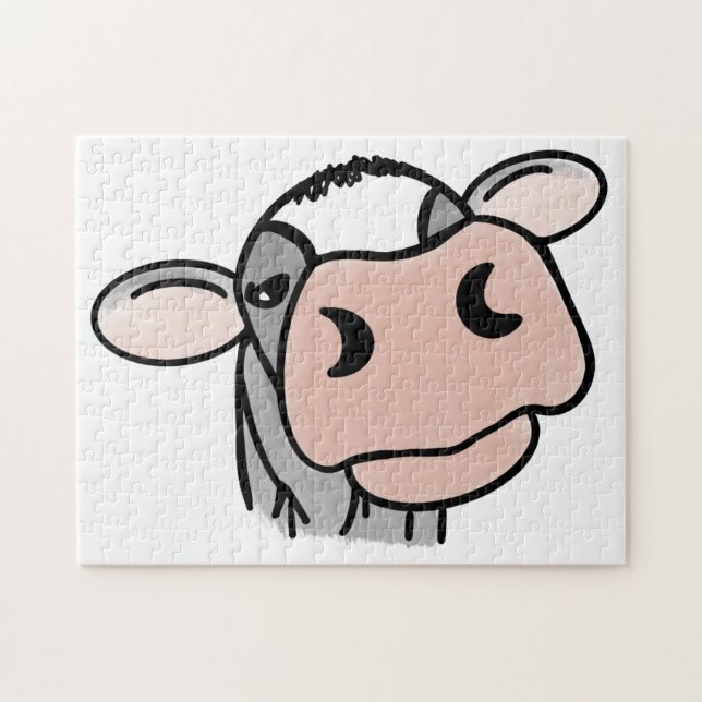 Puzzle dessin animé vache noir blanc rose baiser gris ani (Horizontal)