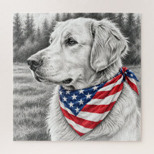 Puzzle Dessin au crayon d'un Golden Retriever avec un ban