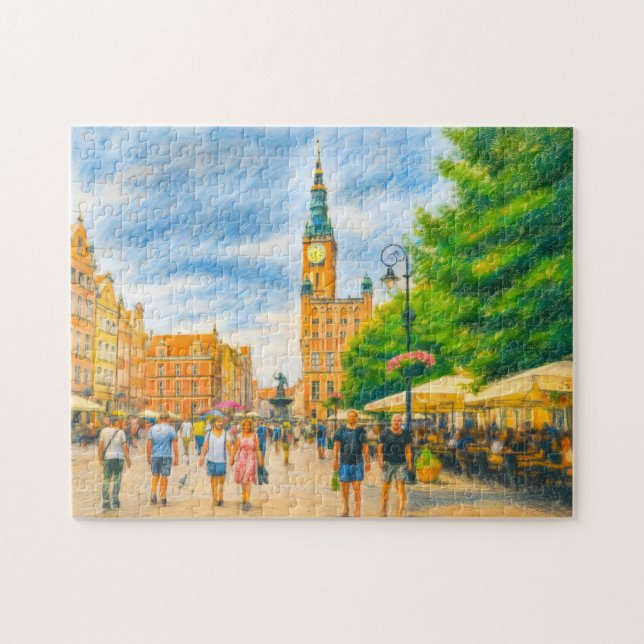 Puzzle Dessin au pastel du Long Marché de Danzig avec égl (Horizontal)