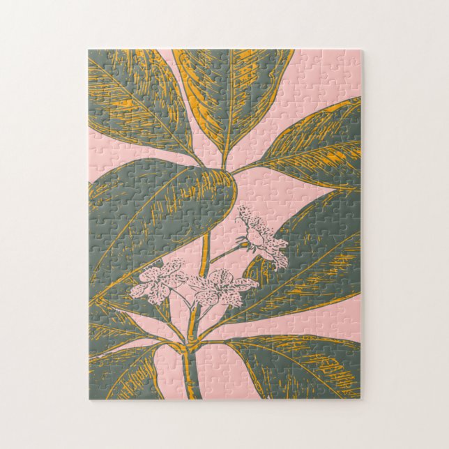 Puzzle Dessin botanique rose et vert Palm Frond (Vertical)