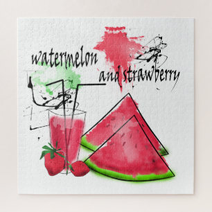 Puzzle Dessin d'aquarelle de pastèque et fraises