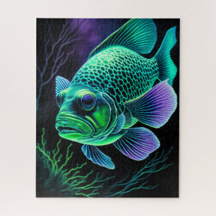 Puzzle Dessin de chaloupe de poisson sur le noir