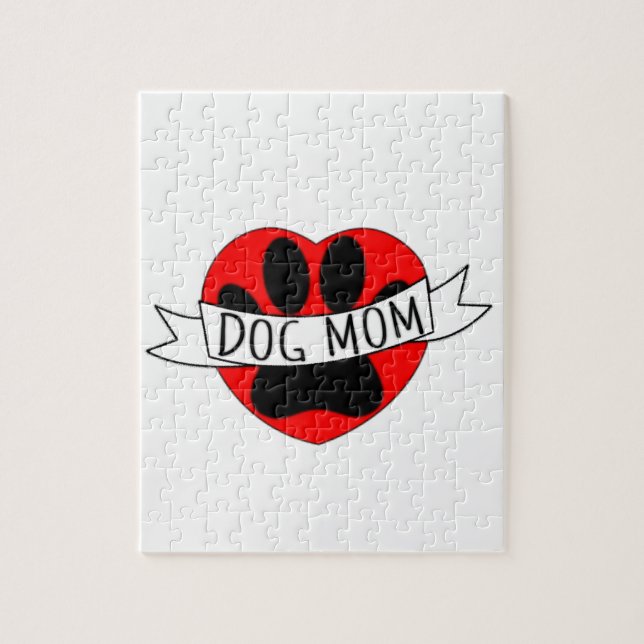 Puzzle Dessin De Chien Maman Paw Et Red Heart (Vertical)