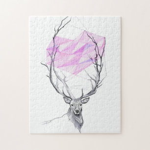 Puzzle Dessin de coeur géométrique rose et cerf Art anima