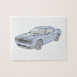 Puzzle Dessin de style crayon bleu Dodge Challenger