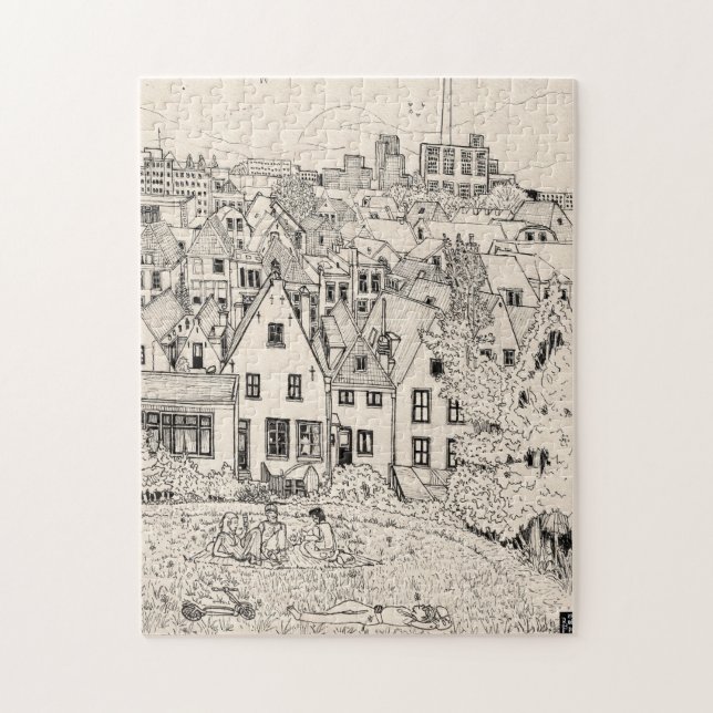 Puzzle Dessin d'encre de stylet Leiden South Hollande Pay (Vertical)