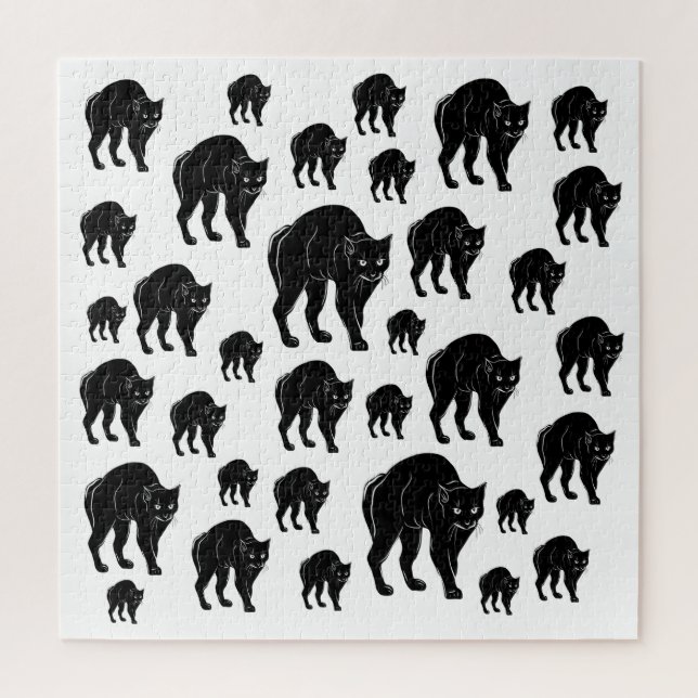 Puzzle Dessin en silhouette de chat noir à rallonge d'Hal (Vertical)