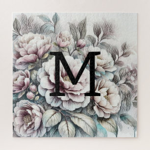 Puzzle Dessin floral monogramme bleu rose