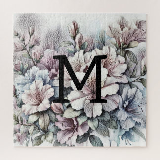 Puzzle Dessin floral monogramme bleu rose azalées