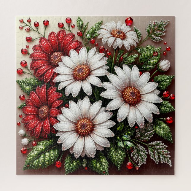 Puzzle Dessin floral orné de gemmes complexes (Vertical)
