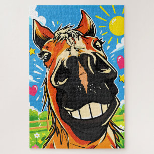 Puzzle Dessin humoristique de cheval avec un sourire en b