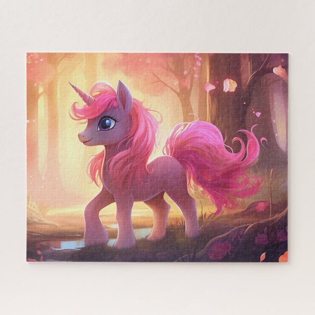 Puzzle dessin mignon licorne rose (Horizontal)