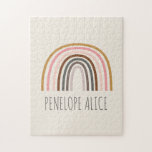 Puzzle Dessin minimaliste Boho arc-en-ciel Nom personnali<br><div class="desc">Cet élégant puzzle personnalisé présente un arc-en-ciel boho minimaliste en moutarde,  rose et turquoise. Personnalisez-le avec votre nom. Super idée cadeau.</div>