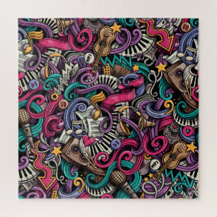 Puzzle Dessin Musical : Doodle Coloré Sans Couleur.