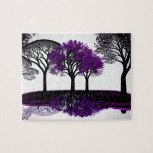 Puzzle Dessin noir et blanc avec arbre pourpre fou