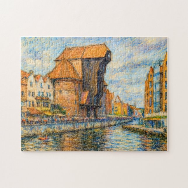 Puzzle Dessin pastel de la grue historique Danzig à da (Horizontal)