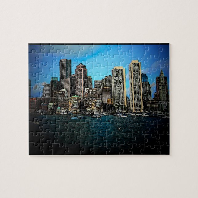 Puzzle Dessin photo Skyline de Boston (Horizontal)