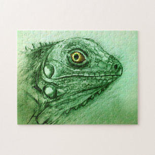 Puzzle Dessin réaliste Iguana vert, joli reptile