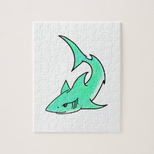 Puzzle dessin souriant requin menthe bleu vert océan anim