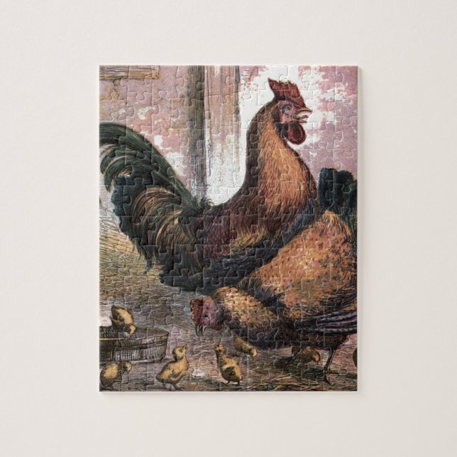 Puzzle Dessin vintage : Coq et poule (Vertical)