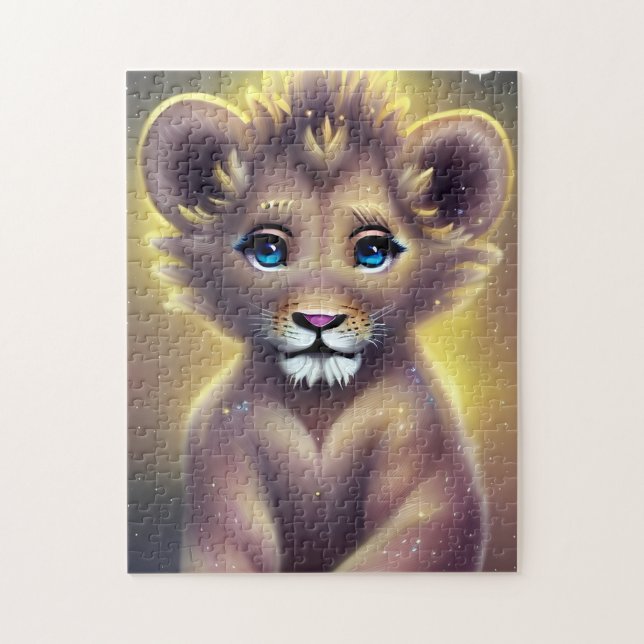 Puzzle Detailed Fantasy Cute Kawaii baby lion cub  (Vertical)