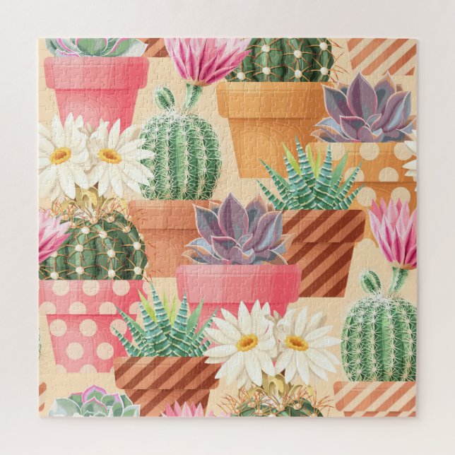 Puzzle Détaillé succulent, cactus motif sans soudure. (Vertical)