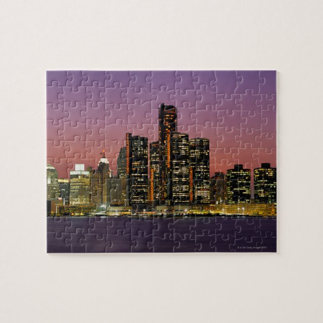 Puzzle Detroit, Michigan Skyline à la nuit (Horizontal)