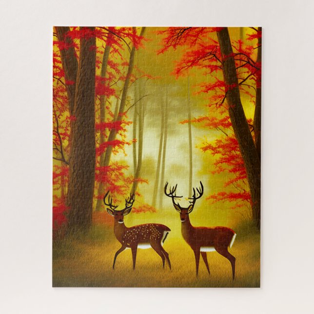 Puzzle Deux cerfs dans une forêt d'automne / Bois (Vertical)