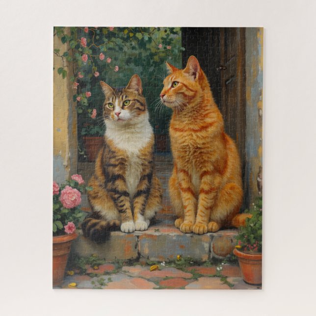 Puzzle Deux chats charmants assis sur des marches (Vertical)