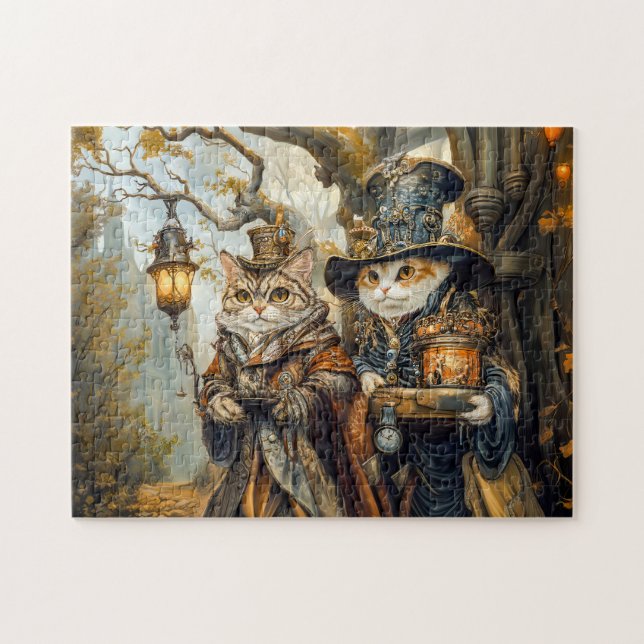 Puzzle Deux chats magiques dans une scène de fantasy Stea (Horizontal)