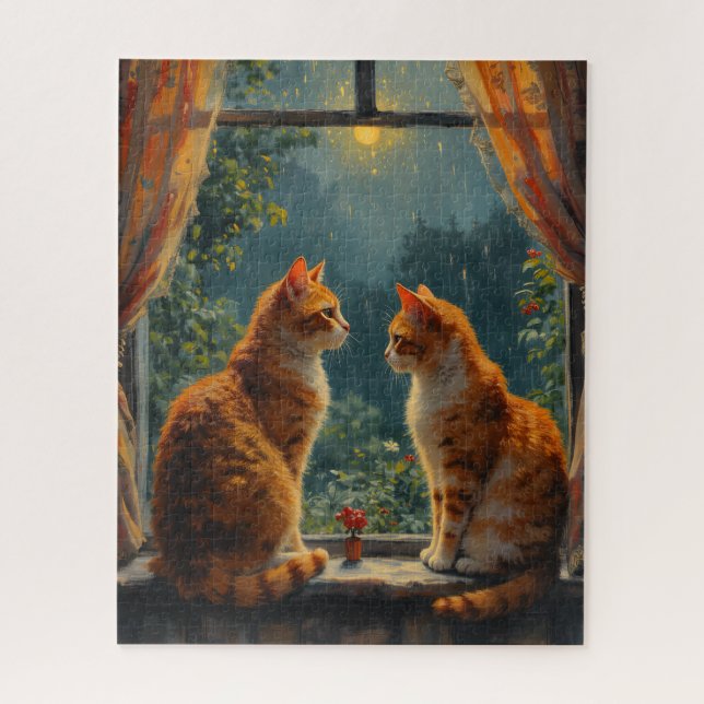 Puzzle Deux chats roux assis devant une fenêtre (Vertical)