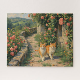 Puzzle Deux chats roux marchant le long d'un chemin