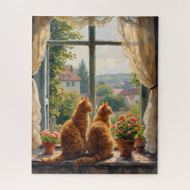 Puzzle Deux chats roux regardant par la fenêtre   (Vertical)