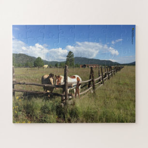 Puzzle Deux chevaux à la clôture de poteau de bois Photog