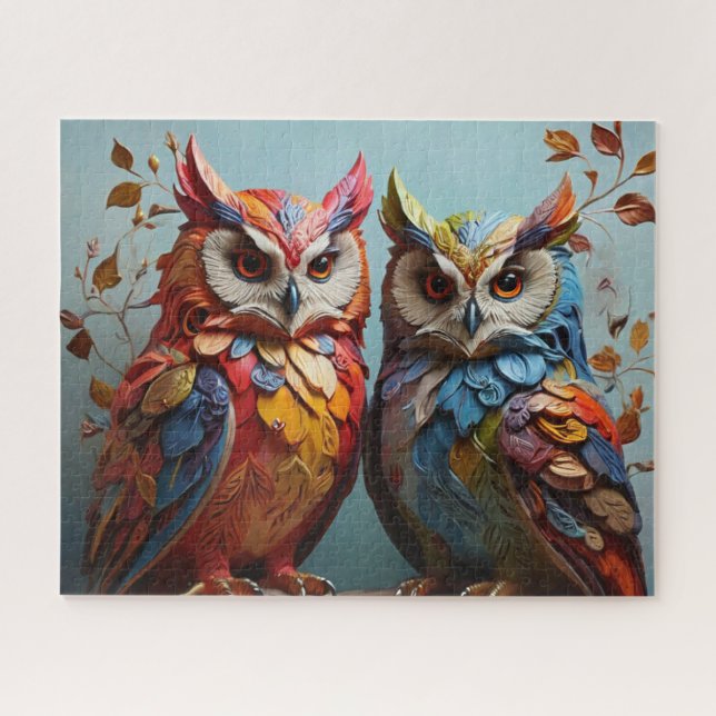 Puzzle Deux Chouettes colorées (Horizontal)