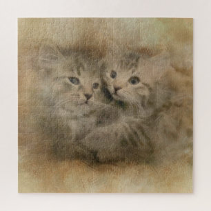 Puzzle Deux Cupides Chatons Gris En Aquarelle