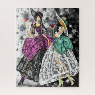 Puzzle Deux dames en noir et blanc dentelle robe mode