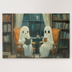 Puzzle Deux fantômes confortables lisant dans une bibliot