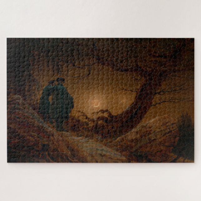 Puzzle Deux hommes envisagent la lune la nuit (Horizontal)