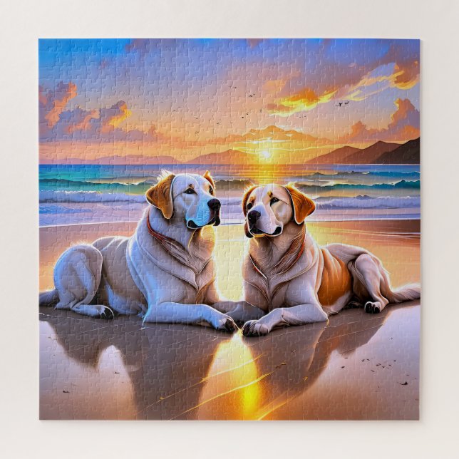 Puzzle Deux Labrador Retrivers sur une plage (Vertical)