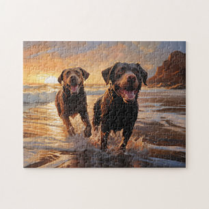 Puzzle Deux Labradors sur la plage