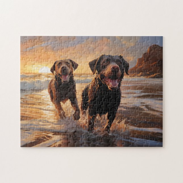 Puzzle Deux Labradors sur la plage (Horizontal)