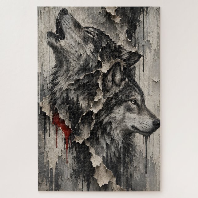 Puzzle Deux Loups, Un Cœur (Vertical)