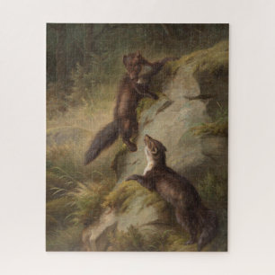 Puzzle Deux martres en milieu forestier (art animalier)