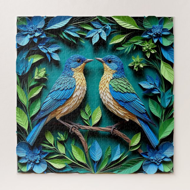 Puzzle Deux oiseaux bleus et jaunes (Vertical)