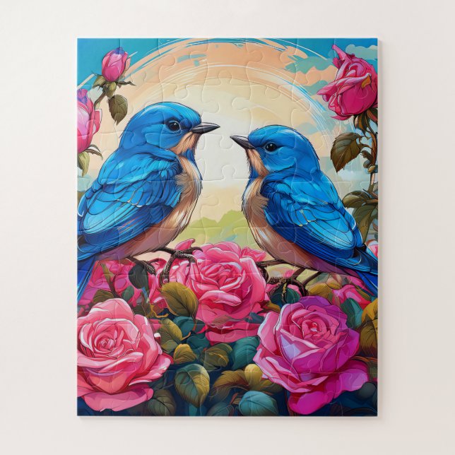 Puzzle Deux oiseaux bleus pour enfants (Vertical)