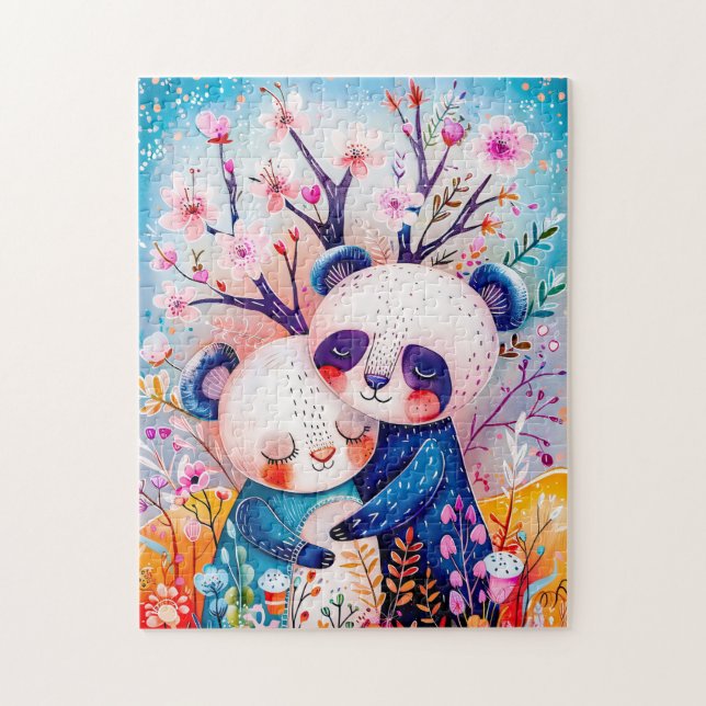 Puzzle Deux pandas s'étreignant dans une forêt de bambou (Vertical)