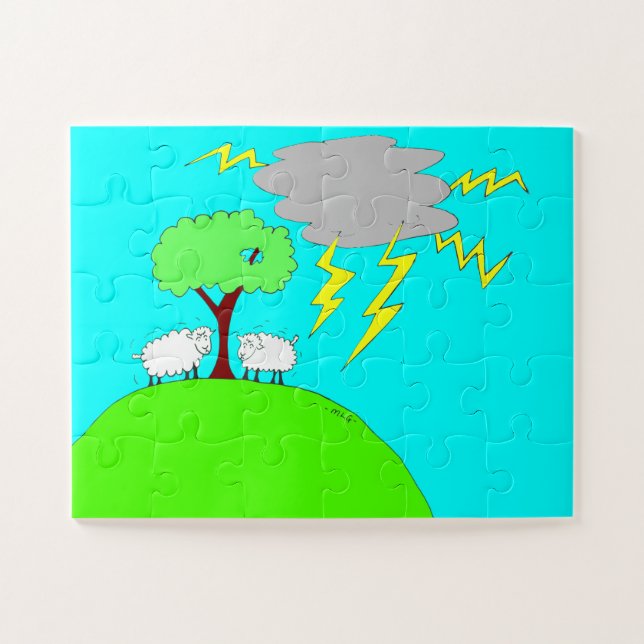 Puzzle Deux petits moutons sous un nuage (Horizontal)