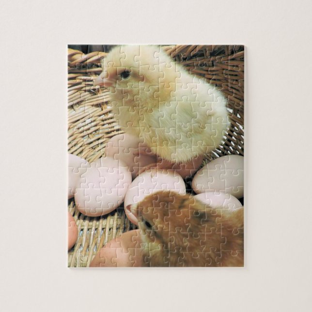Puzzle Deux poulets dans un panier d'oeufs (Vertical)